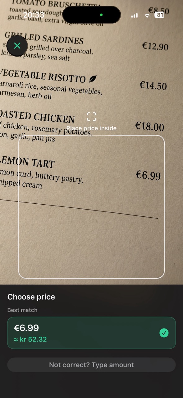 Price scanner screen