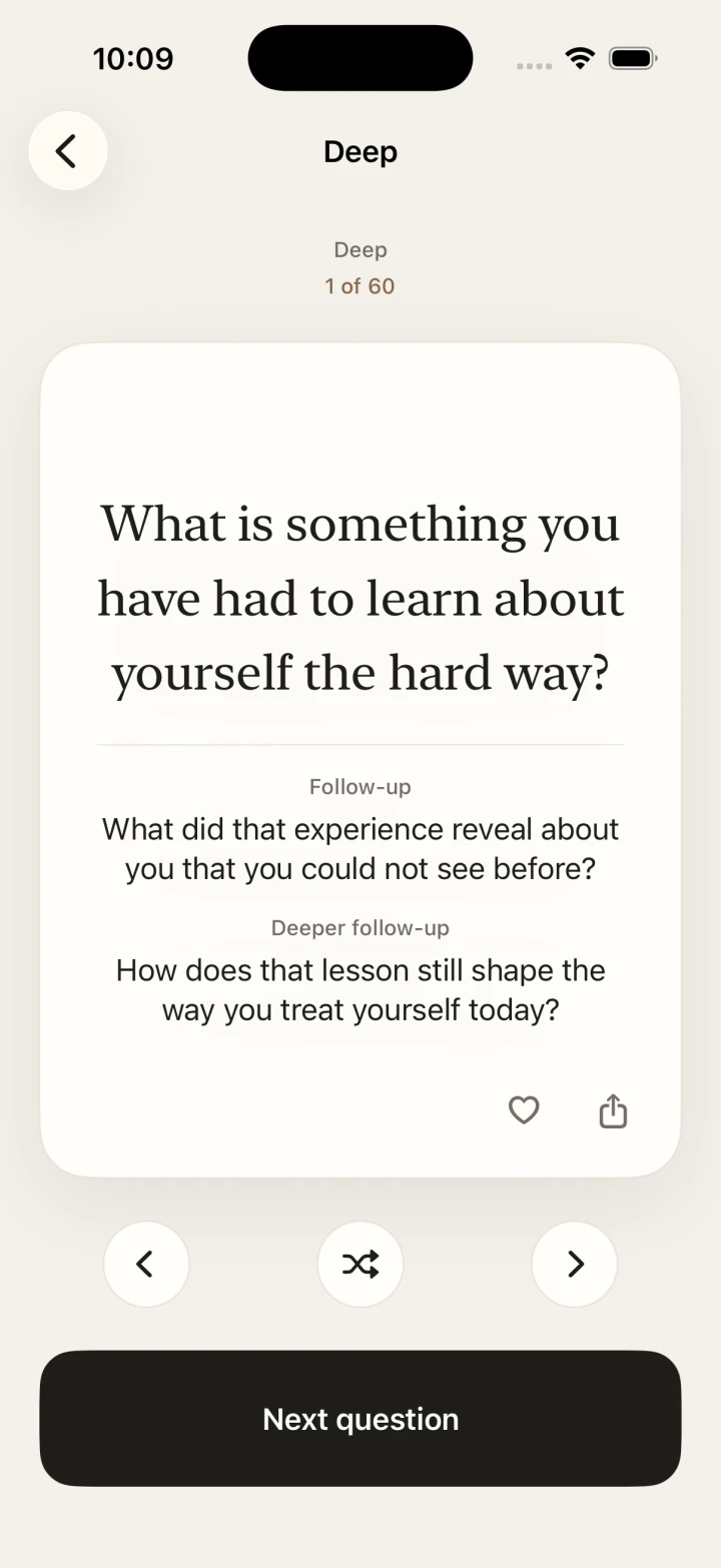 A Deep deck question about learning about yourself, with a follow-up and a deeper follow-up.